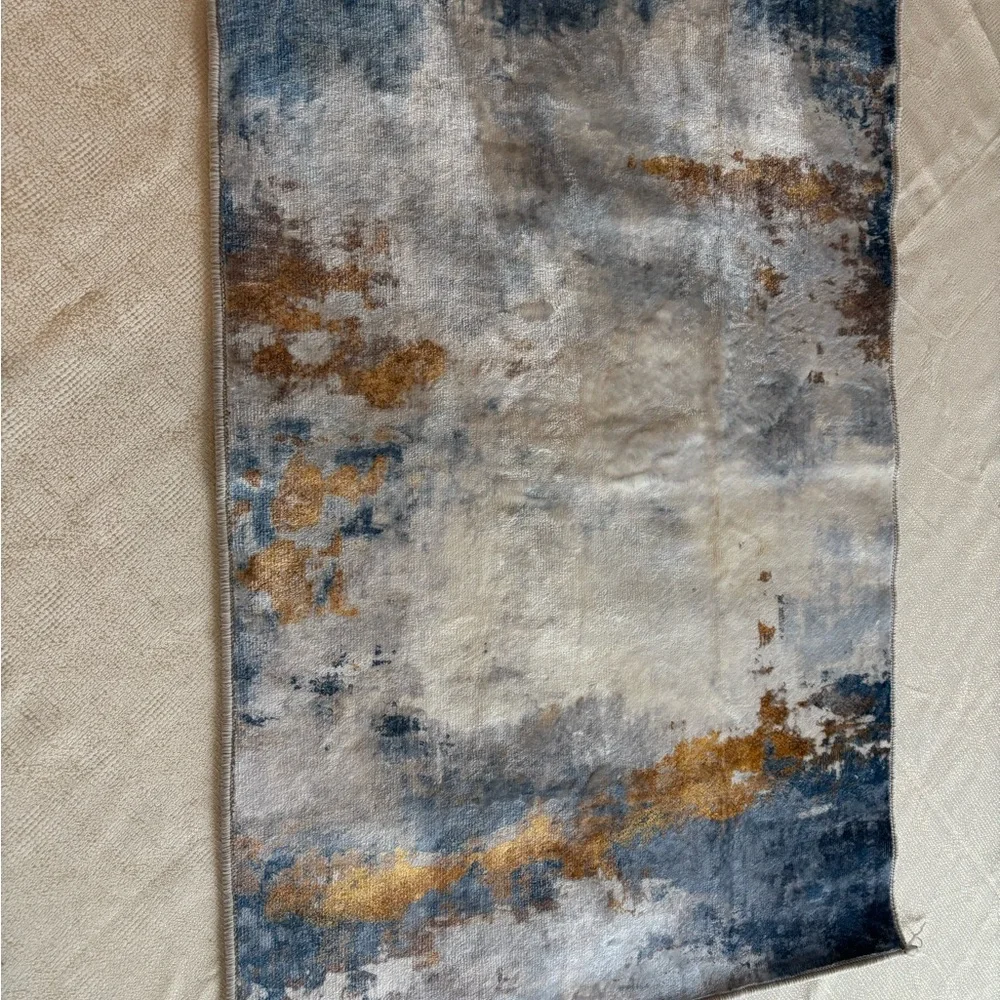 NWOT Abstract Blue and Gold Area Rug